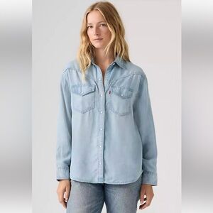 Levi's Sawyer Western Button Down Relaxed Lyocell Long Sleeve Shirt Size Small